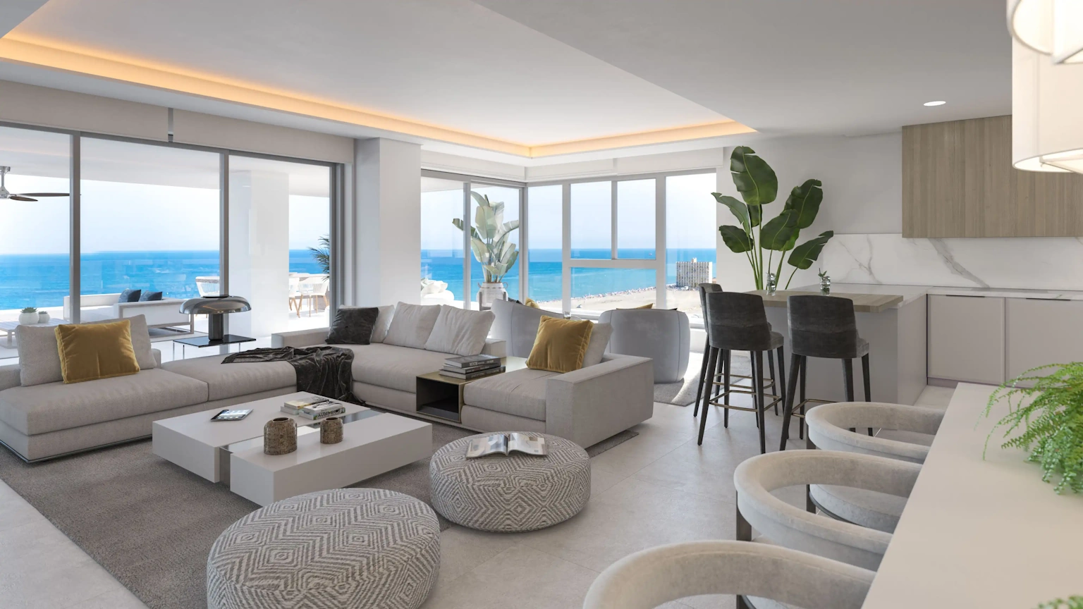 Golden Towers Malaga Living Room with ocean view