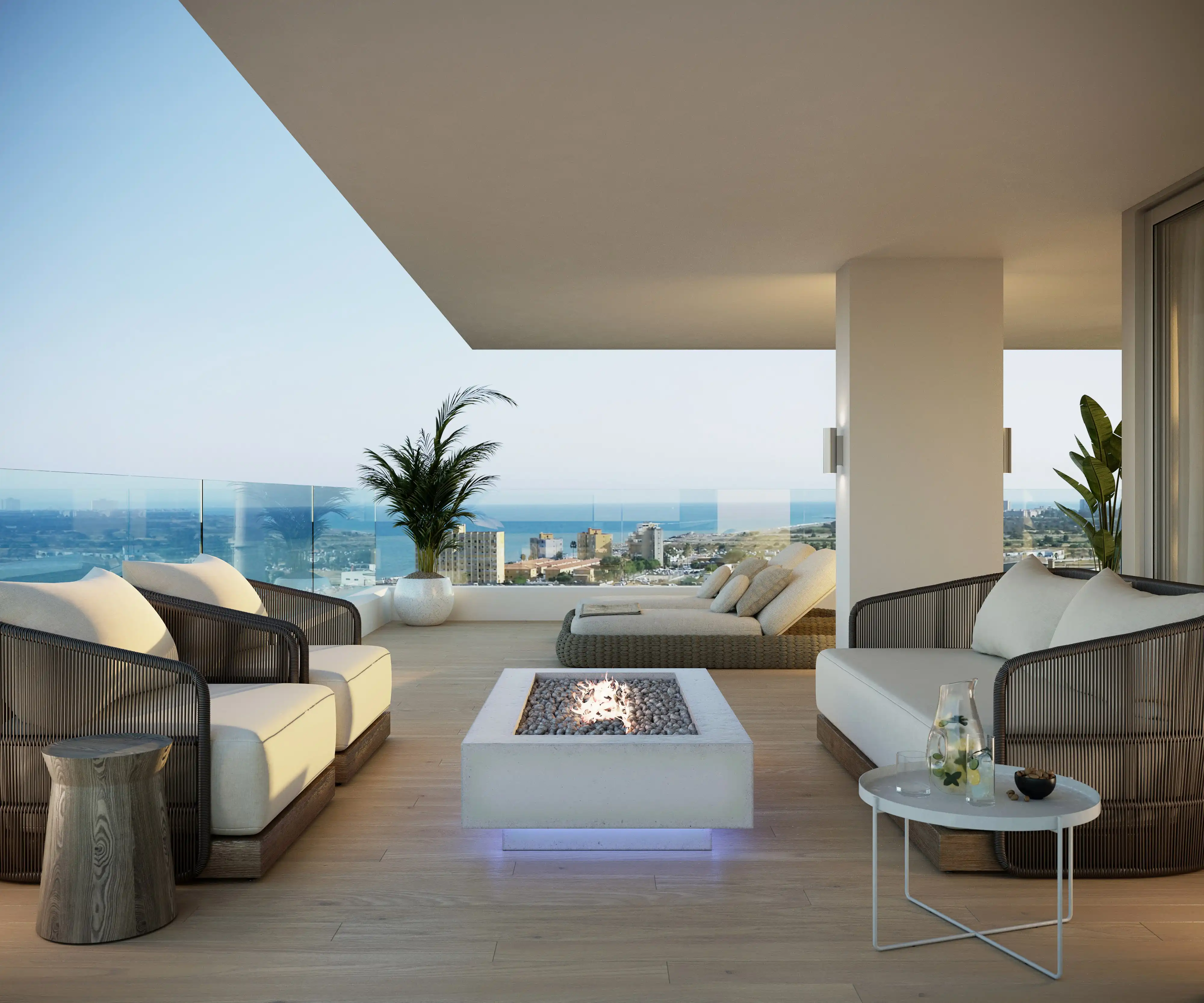 Golden Towers Malaga terrace with ocean view